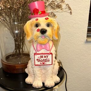 Valentine's Day Dog Figurine with Pink Hat and Bow Tie